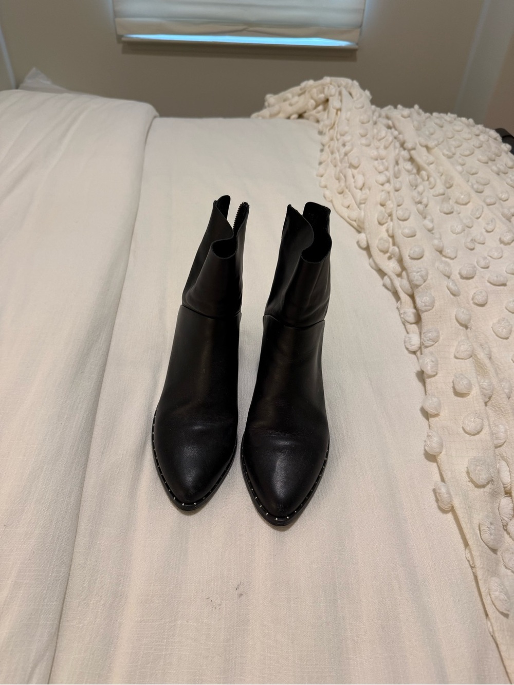 Steve Madden Black Pointed Toe Ankle Booties with Stud Trim